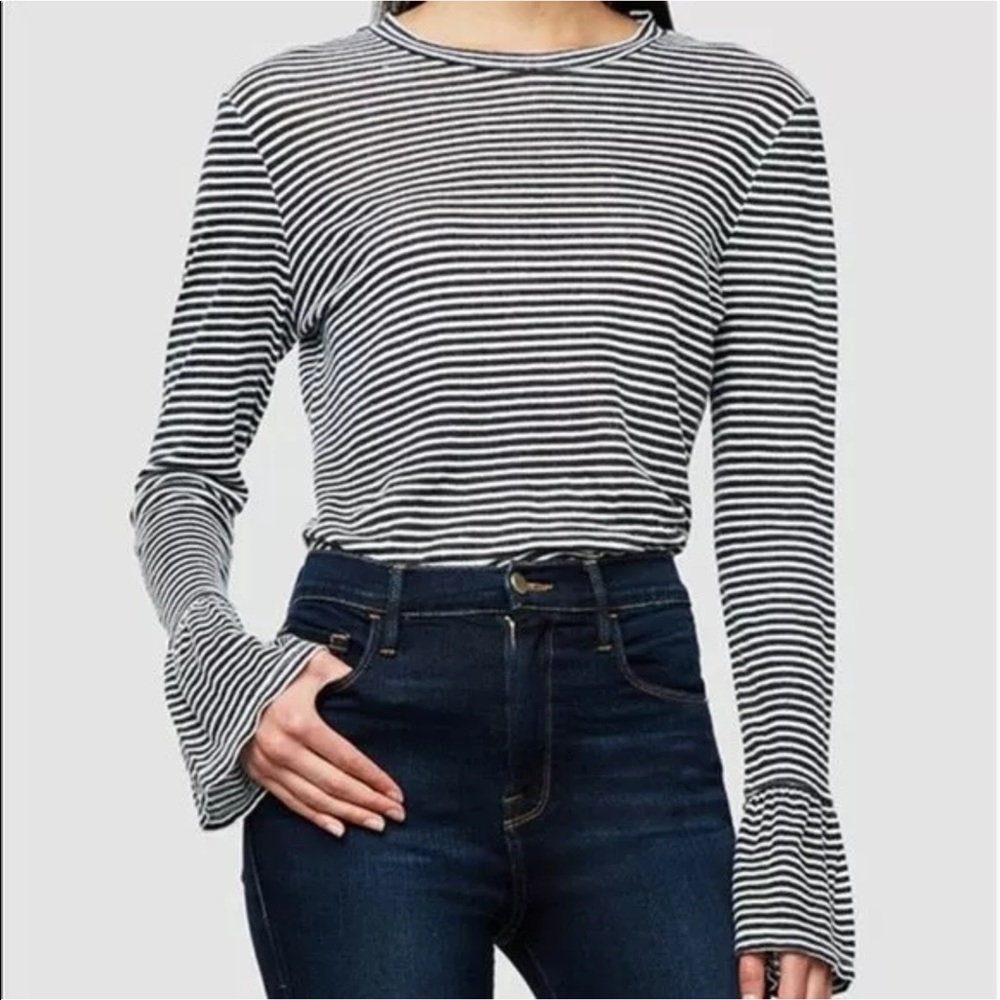 Frame Black White Stripe L/S Tshirt with Bell Sleeve
